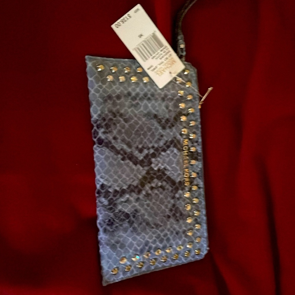 Michael Kors Blue Grey Snake Skin Large Wristlet